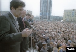 1991 год, Аман Тулеев и Борис Ельцин на первомайском митинге в Новокузнецке